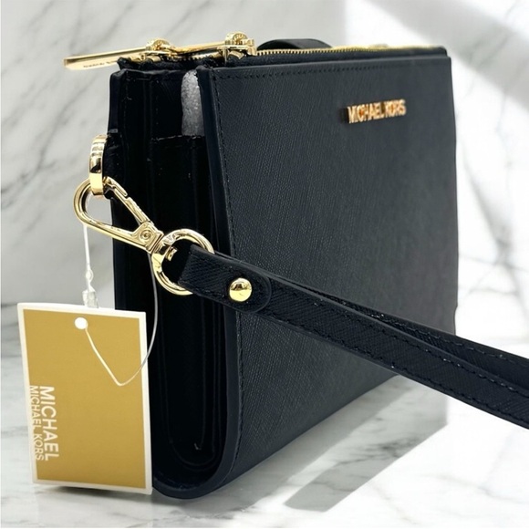 Michael Kors Large Jet Set Travel Double Zip Wallet Black - Picture 4 of 8